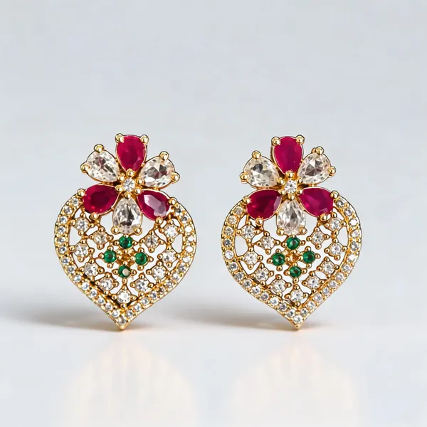 Gold_Plated_Brass_Heart_Shape_Ruby_Emerald_Gemstone_Earrings_For_Women