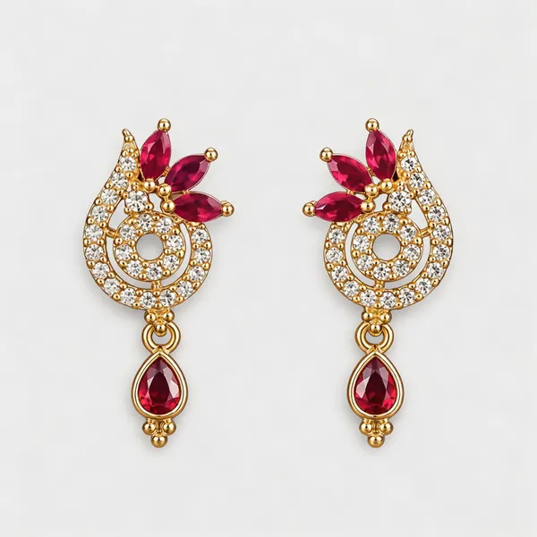 Multicolor_Gold_Plated_Ruby_Cubic_Zirconia_Spiral_Teardrop_Dangle_Earrings_For_Women