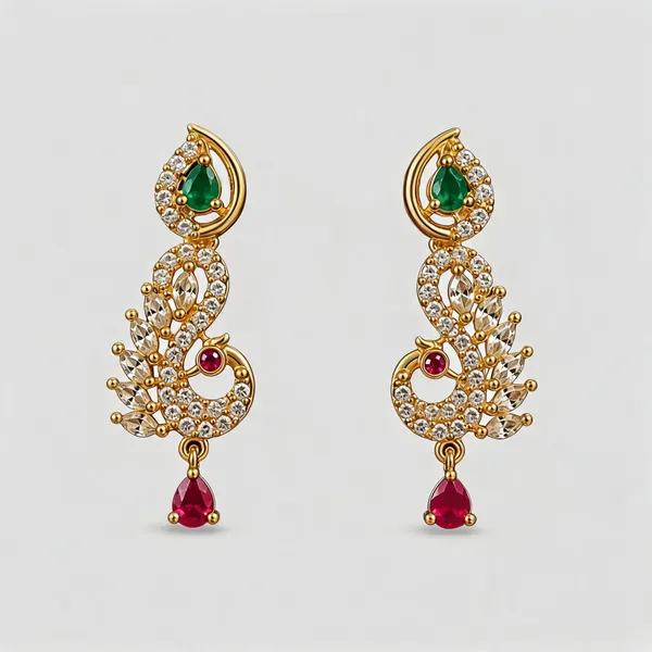 Gold_Plated_Brass_Peacock_Cubic_Zirconia_Dangle_Earrings_For_Women