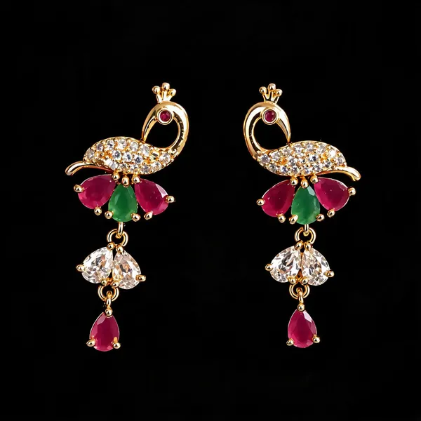 Multicolor_Gold_Plated_Cz_Peacock_Dangle_Earrings_For_Women