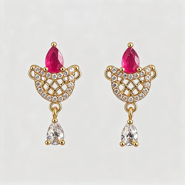 Pink_Gold_Plated_Cz_Teardrop_Dangle_Earrings_For_Women