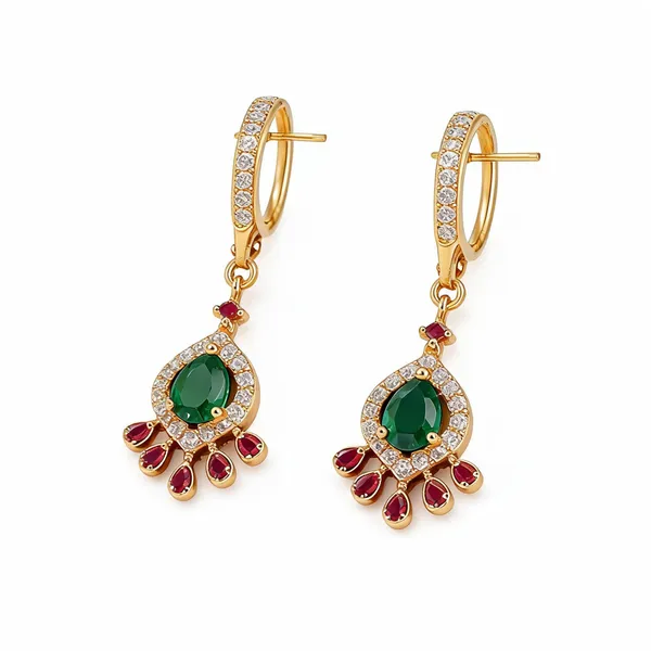 Gold_Plated_Brass_Emerald_Ruby_Diamond_Dangle_Earrings_For_Women