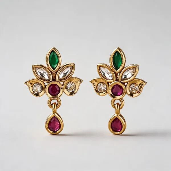 Gold_Brass_Lotus_Motif_Emerald_Ruby_Dangle_Earrings_For_Women