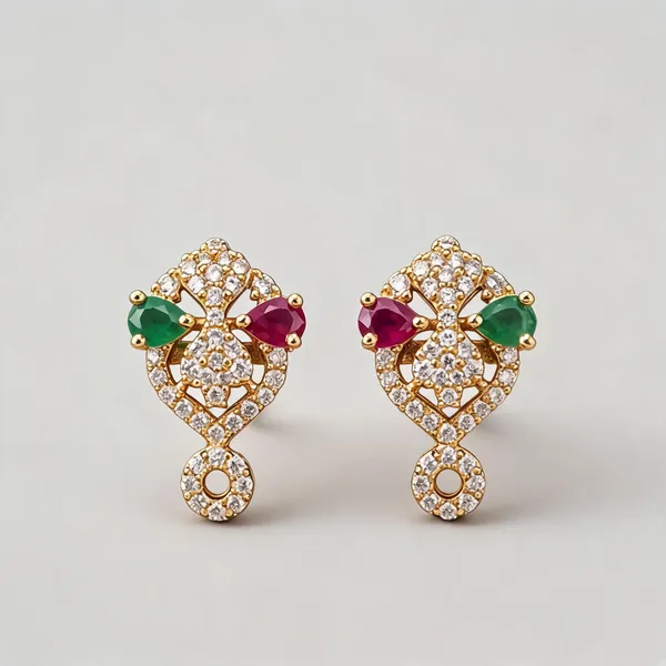 Multicolor_Gold_Plated_Emerald_Ruby_Cubic_Zirconia_Floral_Drop_Earrings_For_Women
