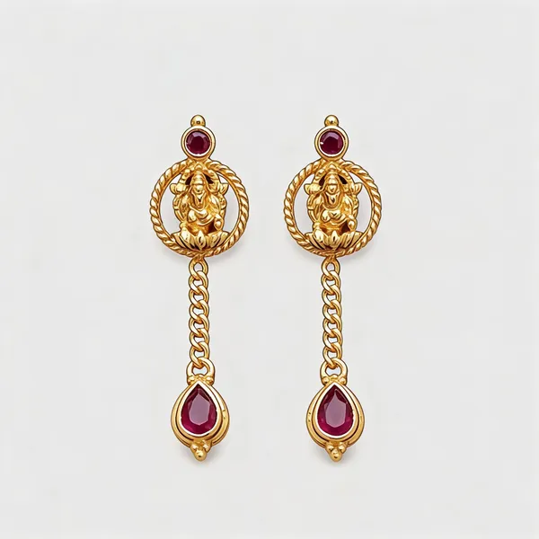 Gold_Plated_Brass_Lakshmi_Motif_Ruby_Drop_Ethnic_Earrings_For_Women