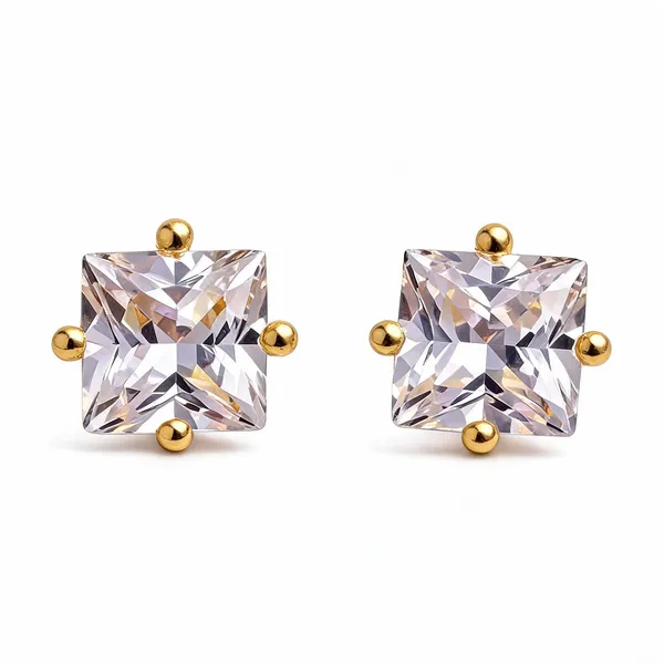 Gold_Plated_Brass_Princess_Cut_Cubic_Zirconia_Stud_Earrings_For_Women