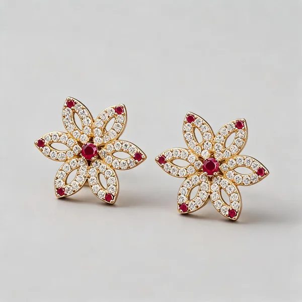 Gold_Plated_Brass_Floral_Ruby_Diamond_Dangle_Earrings_For_Women