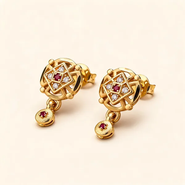 Gold_Plated_Brass_Ruby_Diamond_Geometric_Dangle_Earrings_For_Women