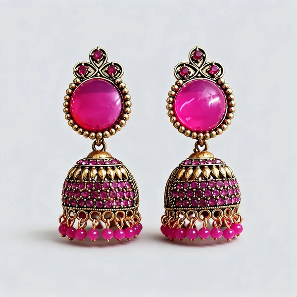 Pink_Gold_Plated_Stone_Jhumka_Earrings_For_Women