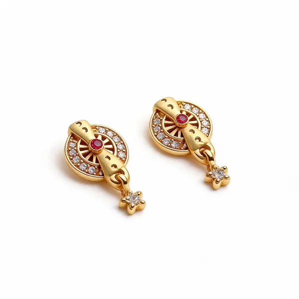 Gold_Plated_Brass_Ruby_Diamond_Circular_Motif_Dangle_Earrings_For_Women