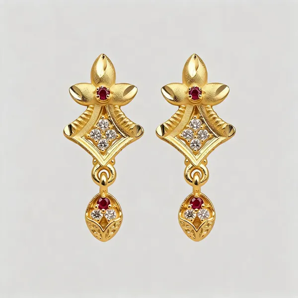 Gold_Plated_Brass_Floral_Ruby_Diamond_Dangle_Earrings_For_Women