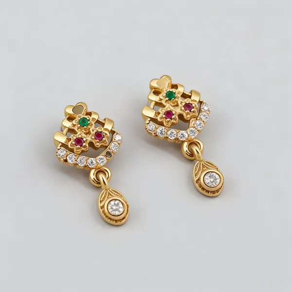 Multicolor_Gold_Plated_Green_Ruby_Stone_Dangle_Earrings_For_Women