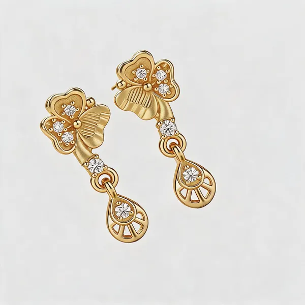 Gold_Brass_Cubic_Zirconia_Clover_Teardrop_Dangle_Earrings_For_Women