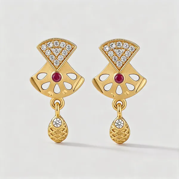 Gold_Plated_Brass_Fan_Shape_Ruby_Diamond_Dangle_Earrings_For_Women