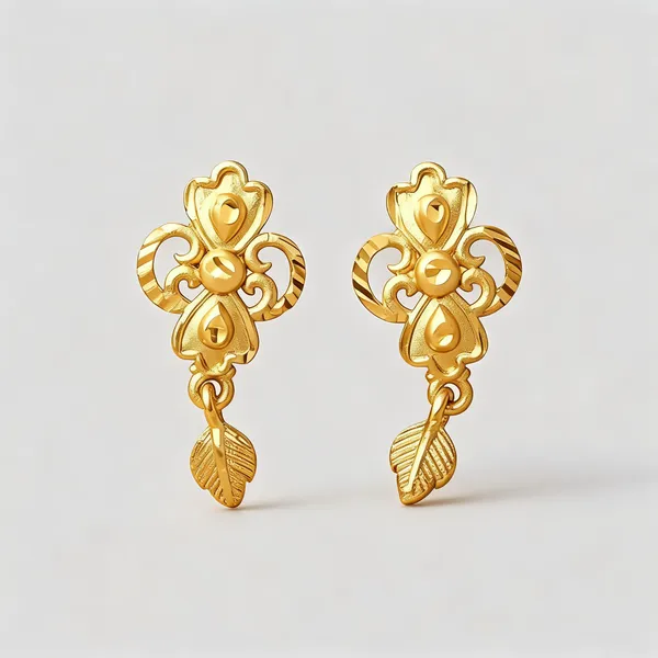 Gold_Plated_Brass_Floral_Leaf_Motif_Dangle_Earrings_For_Women