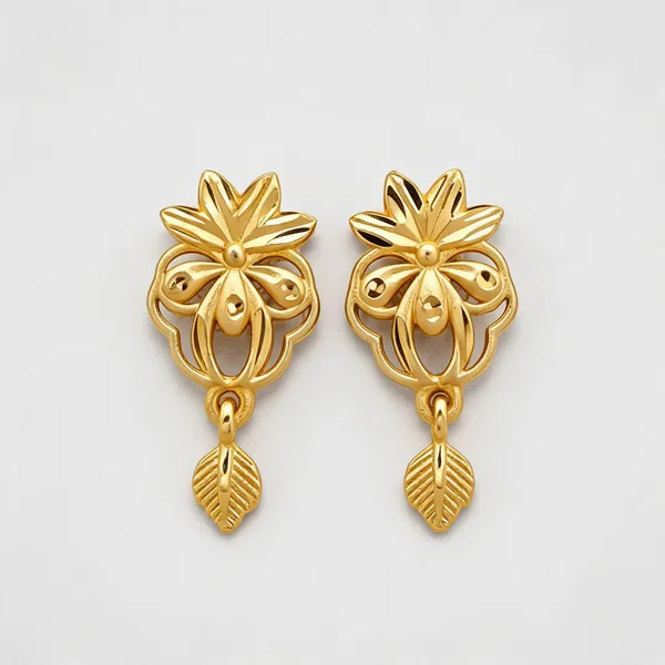 Gold_Plated_Brass_Floral_Leaf_Charm_Dangle_Earrings_For_Women