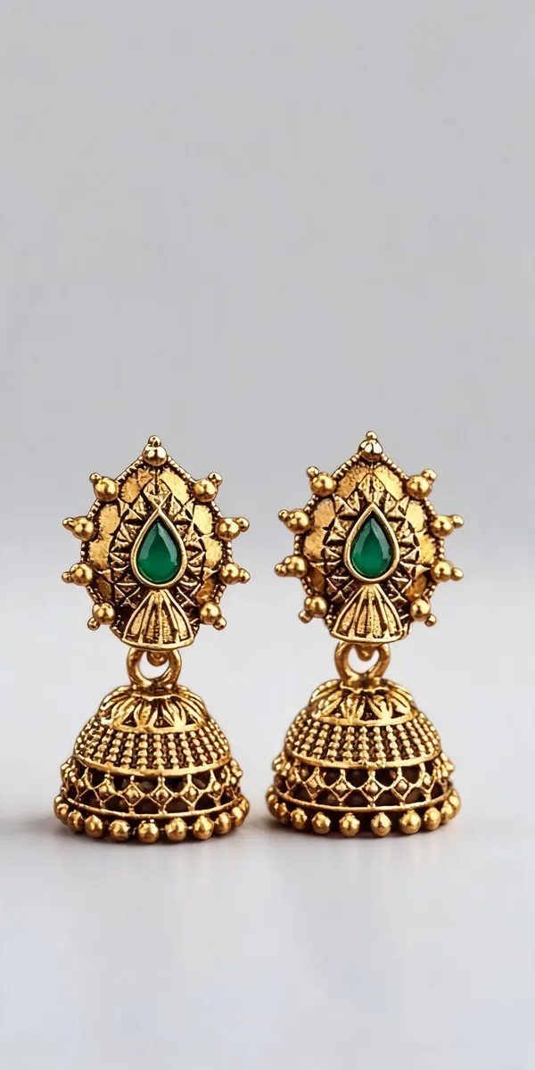 Green_Gold_Plated_Filigree_Jhumka_Earrings_For_Women