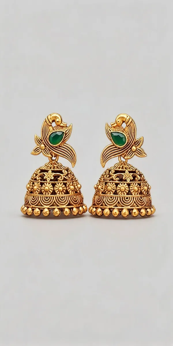 Gold_Plated_Brass_Peacock_Green_Stone_Floral_Jhumka_Earrings_For_Women