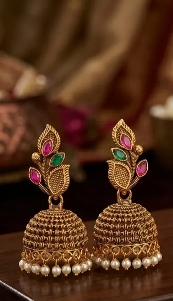 ANTIQUE_GOLD__PLATED_JHUMKA_EARRINGS