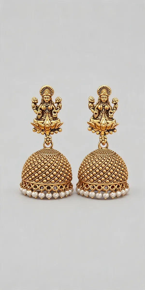 Multicolor_Gold_Plated_Goddess_Lakshmi_Pearl_Drop_Jhumka_Earrings_For_Women