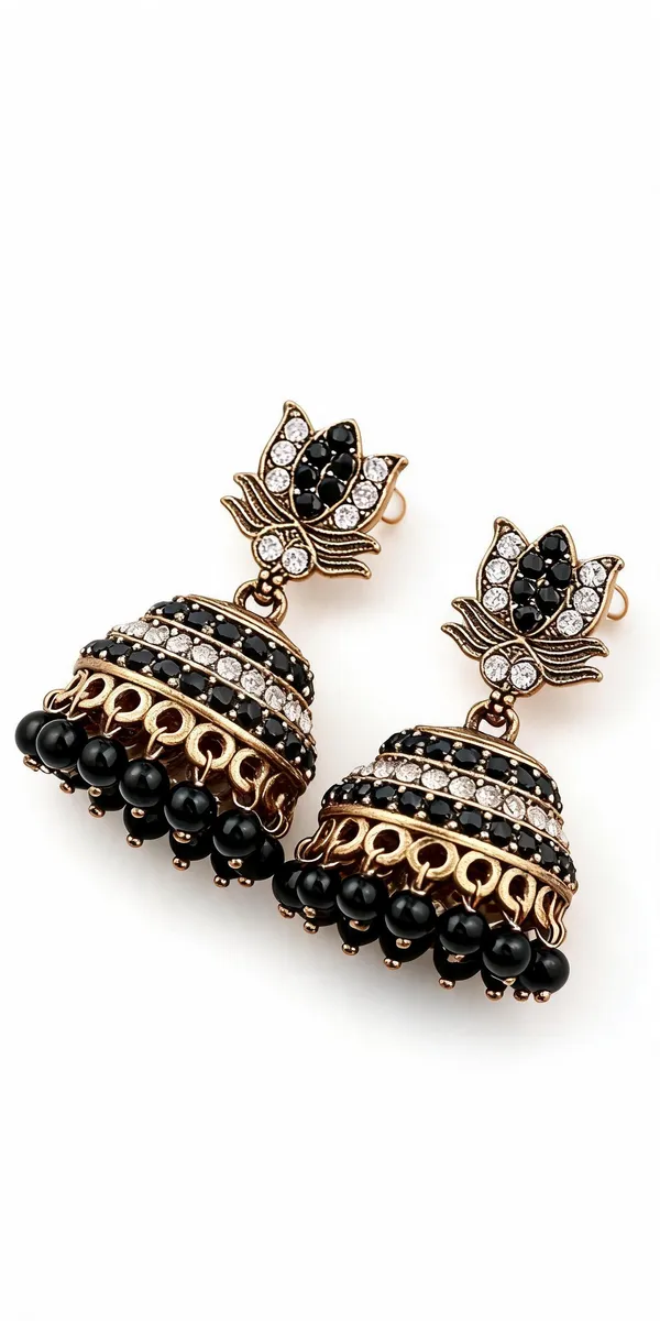 Black_Brass_Lotus_Tiered_Beaded_Jhumka_Earrings_For_Women