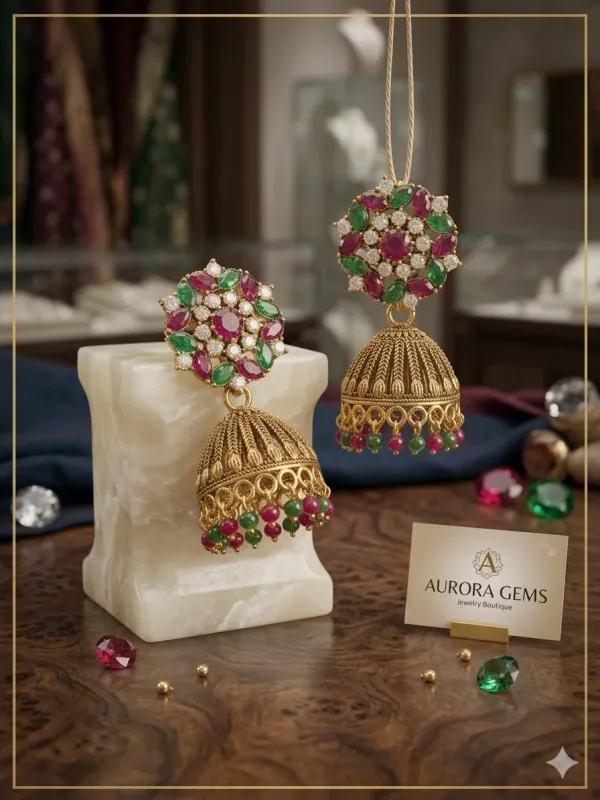 EMERALD_AND_RUBY_JHUMKA_EARRINGS