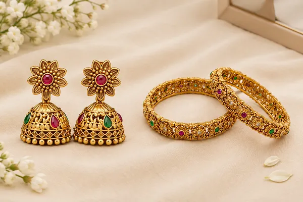 Pack_Of_2_Antique_Gold_Brass_Ruby_Emerald_Peacock_Motif_Bangles_And_Multicolor_Gold_Plated_Floral_Ruby_Green_Gemstone_Jhumka_Earrings_For_Women_
