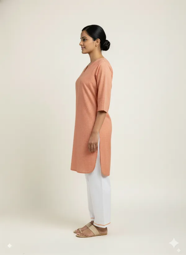 Women’S_V-Neck_Housekeeping_Kurta_Set_(Orange)