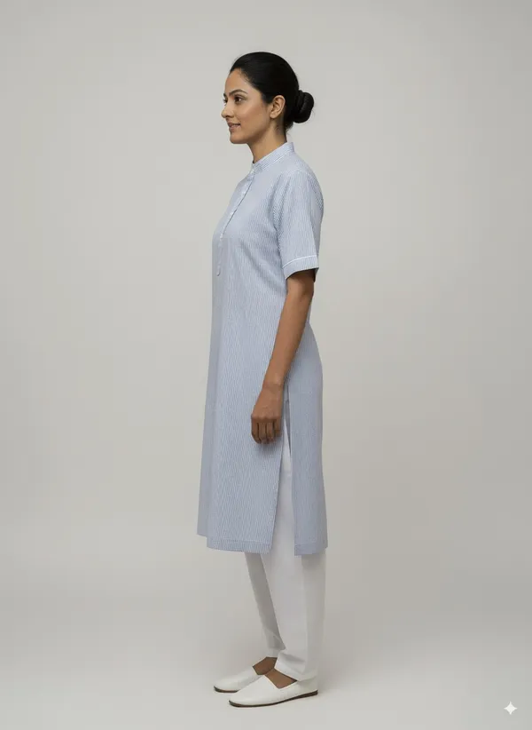 Women’S_Blue_Kurta_Set_–_Striped_Kurta_With_White_Salwar