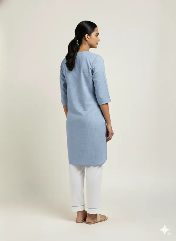 Women’S_V-Neck_Housekeeping_Kurta_Set_(Blue)