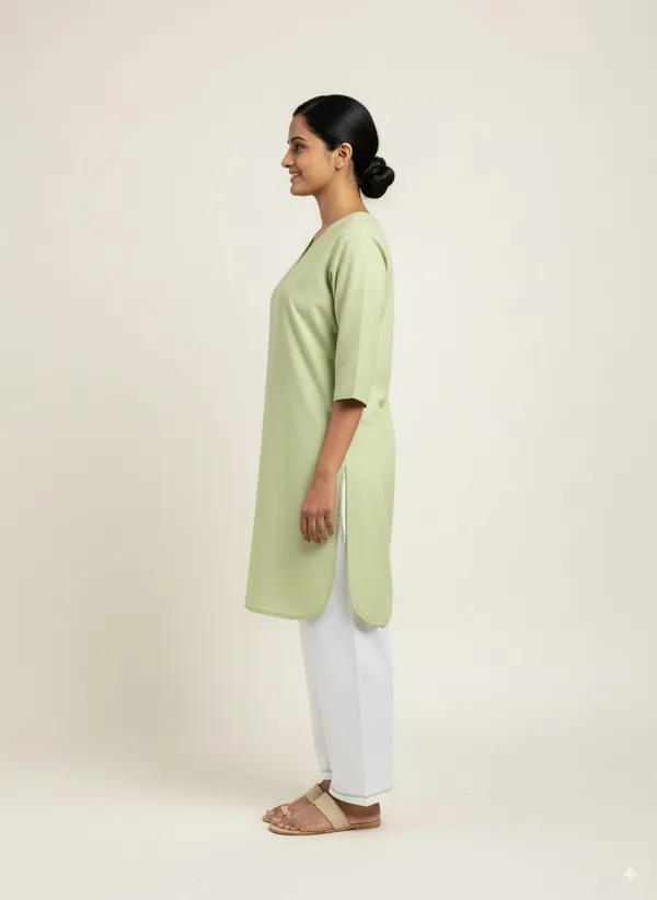 Women’S_V-Neck_Housekeeping_Kurta_Set_(Green)