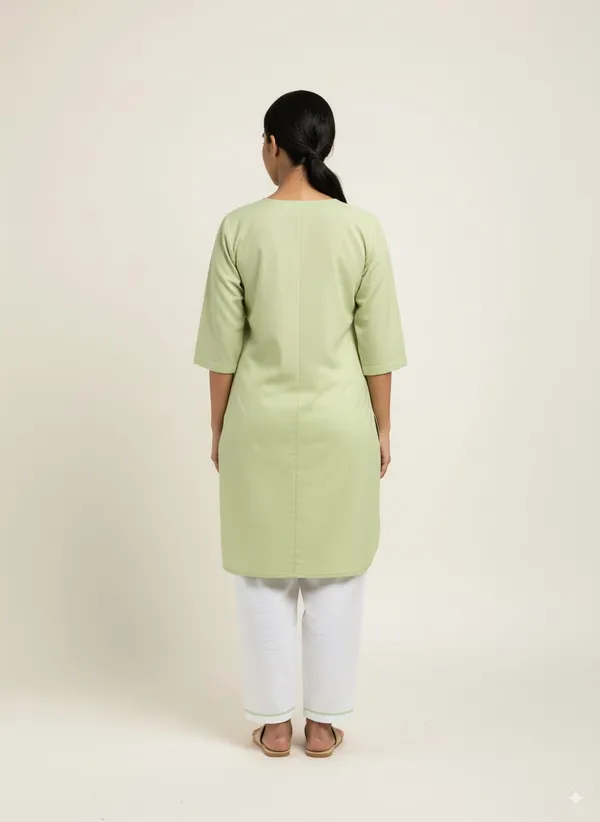 Women’S_V-Neck_Housekeeping_Kurta_Set_(Green)