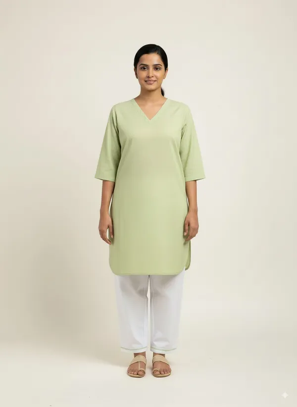 Women’S_V-Neck_Housekeeping_Kurta_Set_(Green)