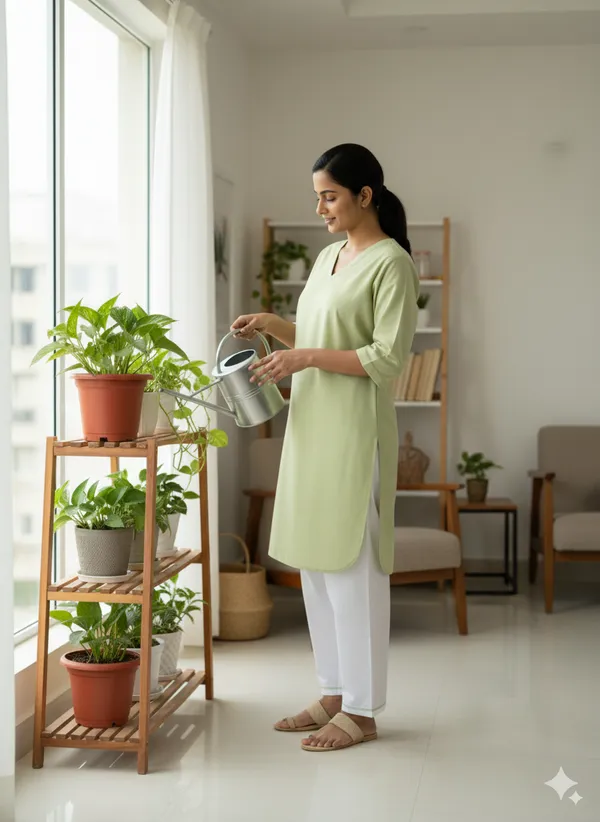 Women’S_V-Neck_Housekeeping_Kurta_Set_(Green)