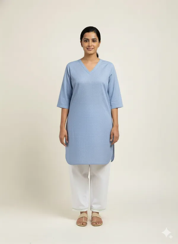 Women’S_V-Neck_Housekeeping_Kurta_Set_(Blue)