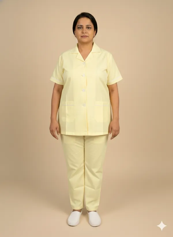 Yellow_Uniform_Co-Ord_–_Cotton_Pant_&_Shirt_Set_For_Nurses,_Nannies_&_Housemaids