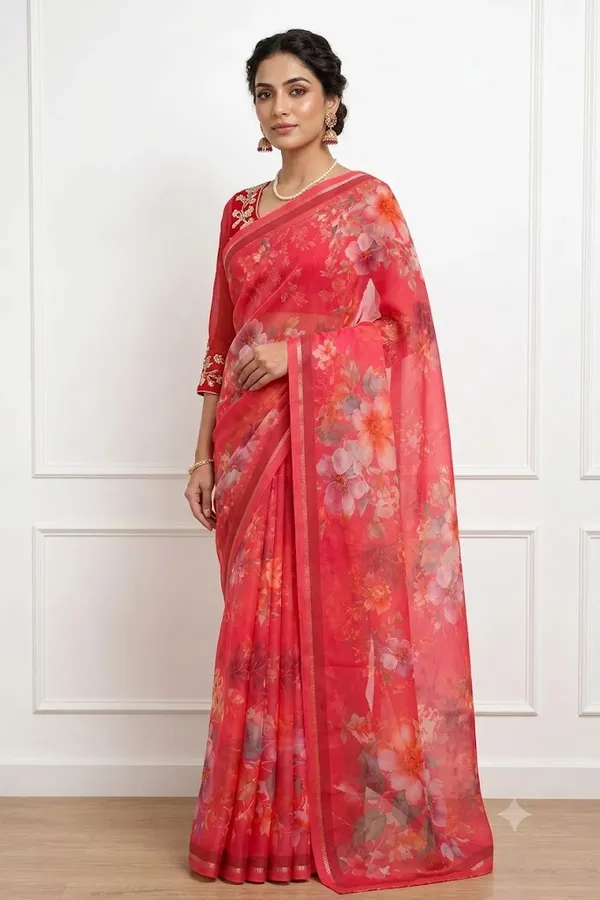 Coral_Bloom_Floral_Chiffon_Saree_with_Printed_Border