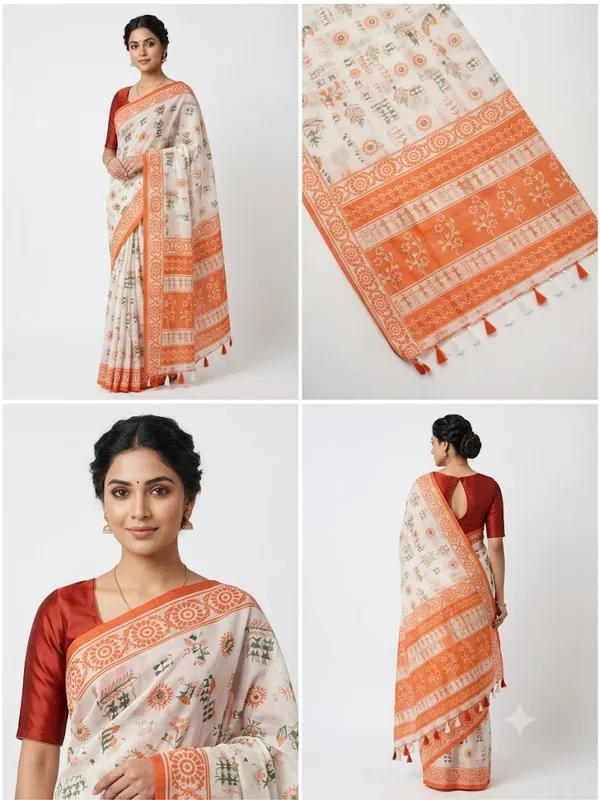 Rust_Orange_Tribal_Motif_Handloom-Style_Cotton_Saree