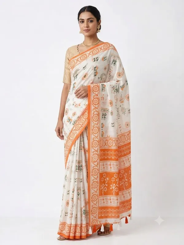 Rust_Orange_Tribal_Motif_Handloom-Style_Cotton_Saree