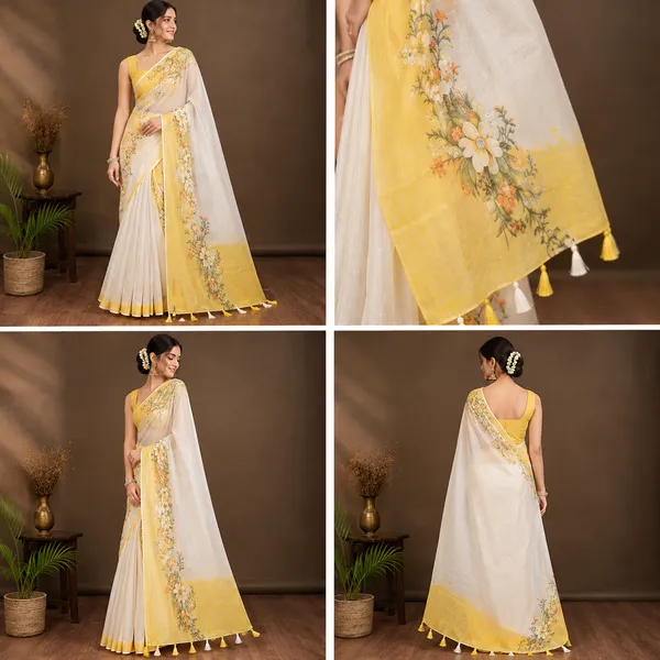 Sunlit_Yellow_Floral_Printed_Saree_with_Tassel_Pallu
