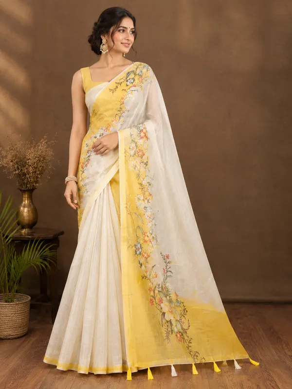 Sunlit_Yellow_Floral_Printed_Saree_with_Tassel_Pallu