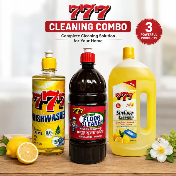 777_Lemon_4_In_1_Multipurpose_Surface_Cleaner_1_Litre_+_777_Camphor_Premium_Concentrate_Floor_Cleaner_+_777_Fresh_Lemon_Dishwash_Gel_Combo_Set