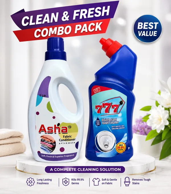 777_Extra_Thick_Disinfectant_Toilet_Cleaner_500_Ml_+_Asha_Lime_Fresh_Fabric_Conditioner_After_Wash_1_Ltr_Combo_Set