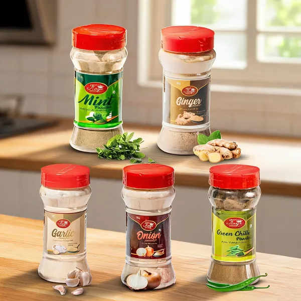 Combo_Pack_Of_Green_Chili_Mint_Ginger_Garlic_And_Onion_Powder_Healthy_Addition_To_Your_Kitchen_Including_Pure_Ingredients_No_Preservatives_Or_Additives_Easy_To_Use_100Gm