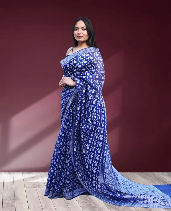 Blue_Cotton_Geometric_Print_Saree_For_Women