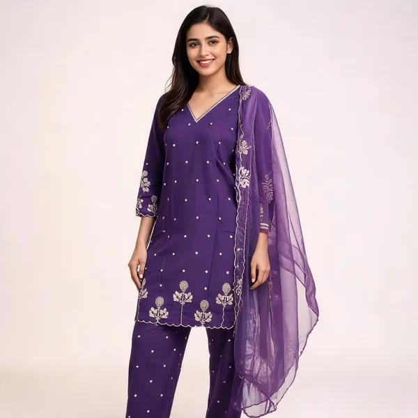 Purple_Chanderi_Silk_Straight_Embroidered_Kurta_Set_For_Women