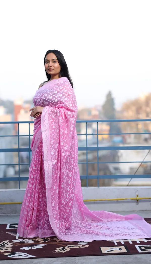 Pink_Cotton_Floral_Print_Saree_For_Women