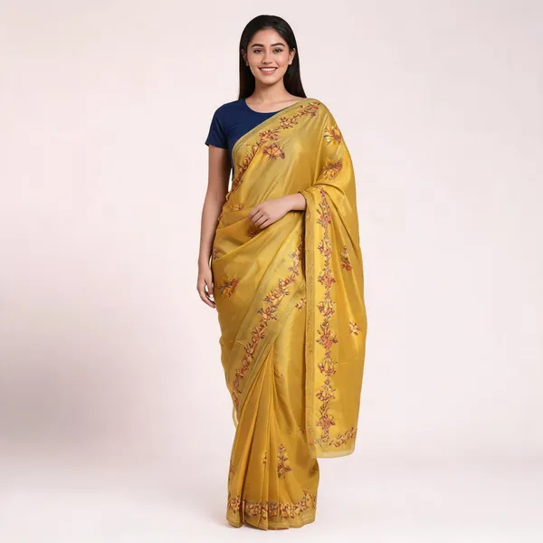 Mustard_Jhakat_Silk_Zari_Floral_Print_Saree_For_Women