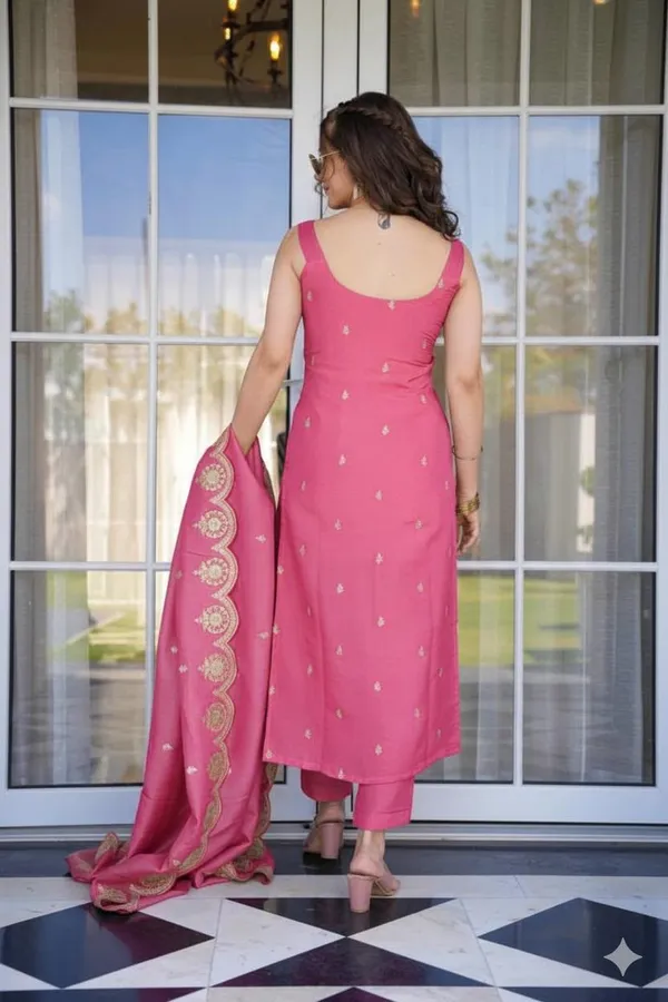 Pink_Chanderi_Silk_Straight_Printed_Kurta_Set_For_Women