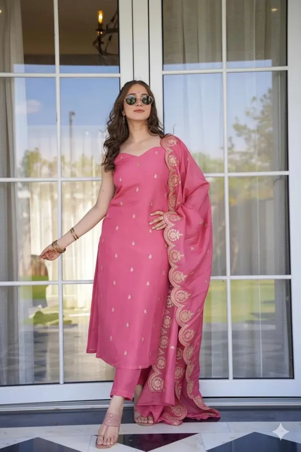 Pink_Chanderi_Silk_Straight_Printed_Kurta_Set_For_Women